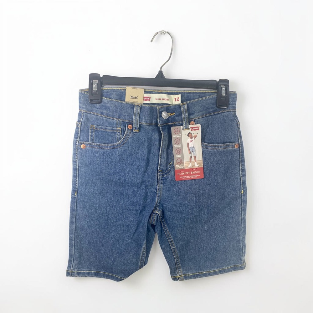 Levis Boys Slim Fit Shorts Size 12 Adjustable Waist Stretch Denim Blue 12 REG 26